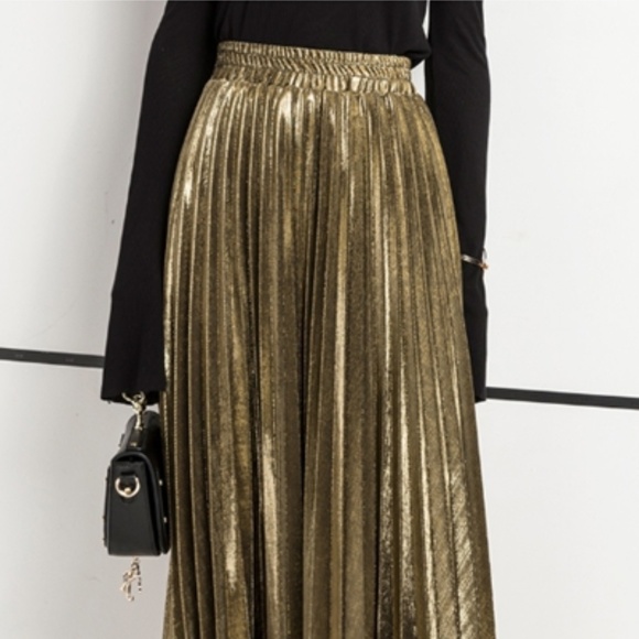 Gold Pleated Maxi Skirt - Picture 3 of 5